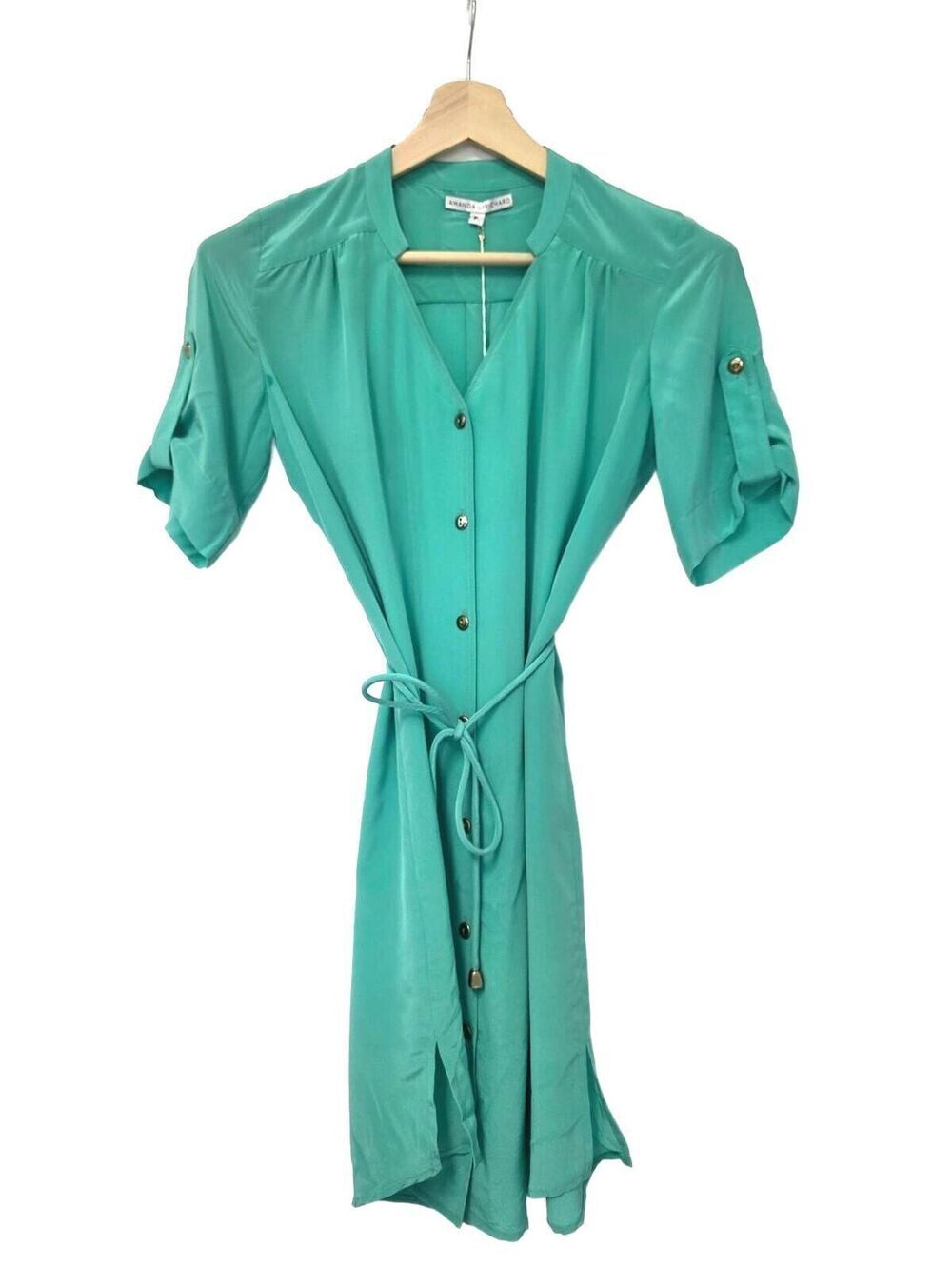 Amanda Uprichard Silk Dress Seafoam Green Size Small P Gold Button *NO BELT* NWT
